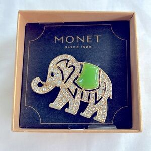 Monet Rhinestone Elephant Brooch NWT